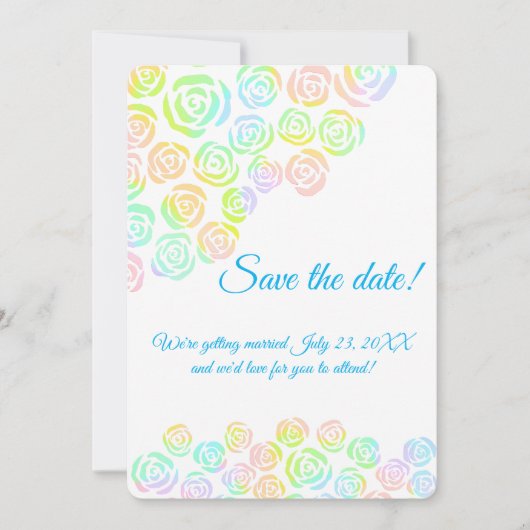 Pastel Rainbow Rozen Weddenschap Save The Date (Voorkant)