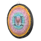 Pastel Rainbow Rustic Wood Tone Monogram Naam Dartbord (Voorkant Rechts)