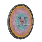 Pastel Rainbow Rustic Wood Tone Monogram Naam Dartbord (Voorkant Links)