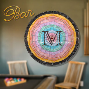 Pastel Rainbow Rustic Wood Tone Monogram Naam Dartbord