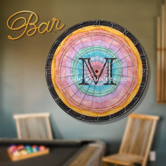 Pastel Rainbow Rustic Wood Tone Monogram Naam Dartbord