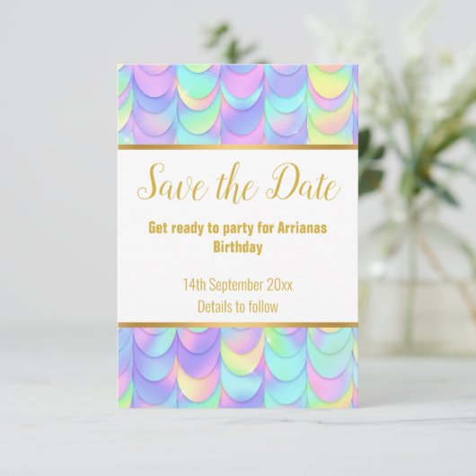  PASTEL RAINBOW SCALES REACTIE RSVP-KAART RSVP KAARTJE (Staand voorkant)