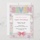 Pastel Rainbow Sequin Glitter Girl 7th Birthday Kaart (Voorkant)