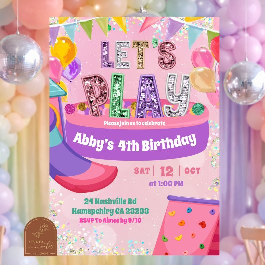 Pastel Rainbow Sequin Indoor Playground Birthday Kaart