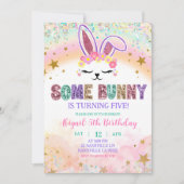 Pastel Rainbow Sequins Bunny Invitation Kaart (Voorkant)