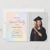Pastel Rainbow Simple Script Photo Afstuderen Kaart (Voorkant)