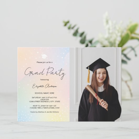 Pastel Rainbow Simple Script Photo Afstuderen Kaart (Staand voorkant)