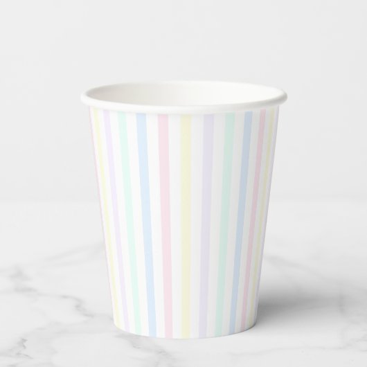 Pastel Rainbow Snoep Stripe Retro Papieren Bekers (Achterkant)