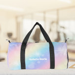 Pastel Rainbow Sparkle gepersonaliseerd Plunjezak<br><div class="desc">Personaliseer deze  pastel regenboog sparkle duffel tas heeft jouw naam in schattig wit schrijven. Dit magische ontwerp heeft een girly roze en paarse motief en mooie uitbarstingen van licht.</div>