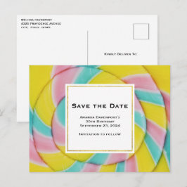 Pastel Rainbow Spiral Snoep Save the Date Uitnodiging Briefkaart