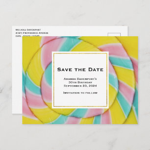 Pastel Rainbow Spiral Snoep Save the Date Uitnodiging Briefkaart