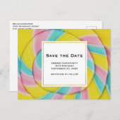 Pastel Rainbow Spiral Snoep Save the Date Uitnodiging Briefkaart (Voorkant / Achterkant)
