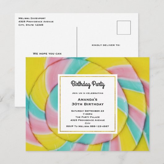 Pastel Rainbow Spiral Snoep Verjaardagsfeest Briefkaart (Voorkant / Achterkant)