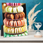Pastel Rainbow Stapelde Franse Macaron Cookies Fotoplaat (Zijkant)