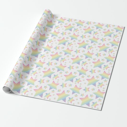 Pastel Rainbow Star-Baby shower Cadeaupapier (Uitgerold)