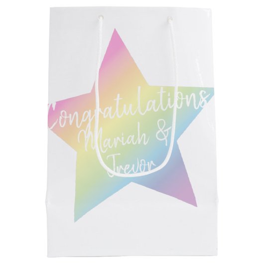 Pastel Rainbow Star-Baby shower Medium Cadeauzakje (Achterkant)