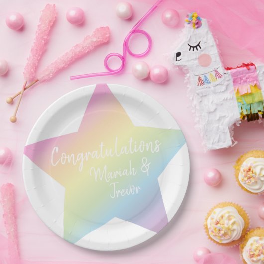 Pastel Rainbow Star-Baby shower Papieren Bordje (Feest)