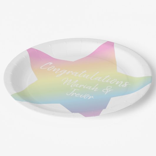 Pastel Rainbow Star-Baby shower Papieren Bordje (Gekanteld)