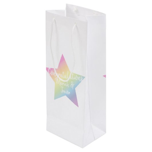 Pastel Rainbow Star-Baby shower Wijn Cadeautas (Achterkant Gekanteld)