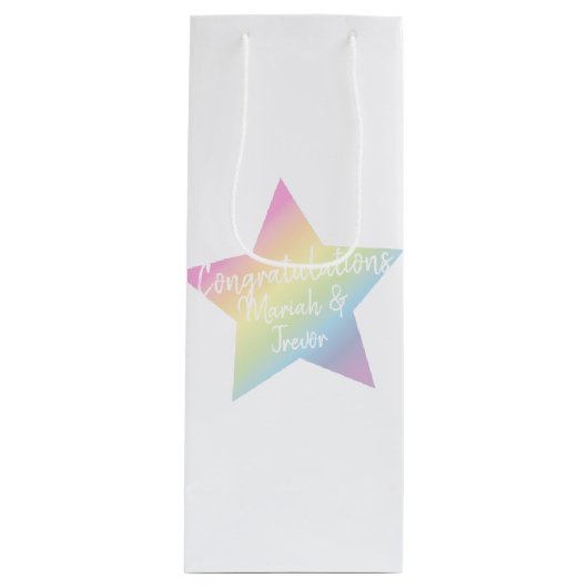 Pastel Rainbow Star-Baby shower Wijn Cadeautas (Voorkant)