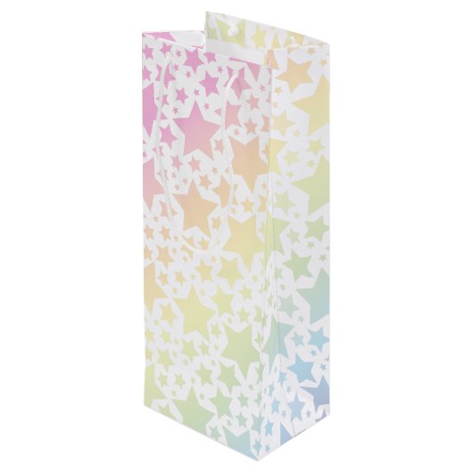 Pastel Rainbow Star-Baby shower Wijn Cadeautas (Achterkant Gekanteld)