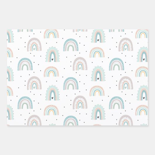 Pastel Rainbow Stars Baby Gren Blue Inpakpapier Vel (Voorkant)
