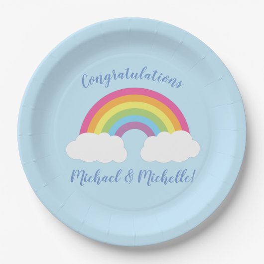 Pastel Rainbow Stars Baby shower Simple Modern Pap Papieren Bordje (Voorkant)
