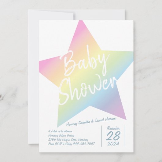 Pastel Rainbow Stars Baby shower Simple Moderne Kaart (Voorkant)