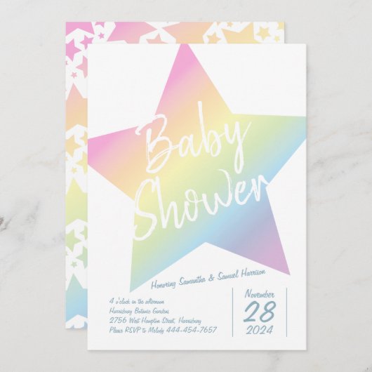 Pastel Rainbow Stars Baby shower Simple Moderne Kaart (Voorkant / Achterkant)