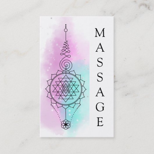 ** Pastel Rainbow Stars Heilige Geometrie Massage Visitekaartje (Voorkant)