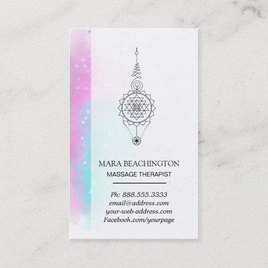 ** Pastel Rainbow Stars Heilige Geometrie Massage Visitekaartje (Achterkant)
