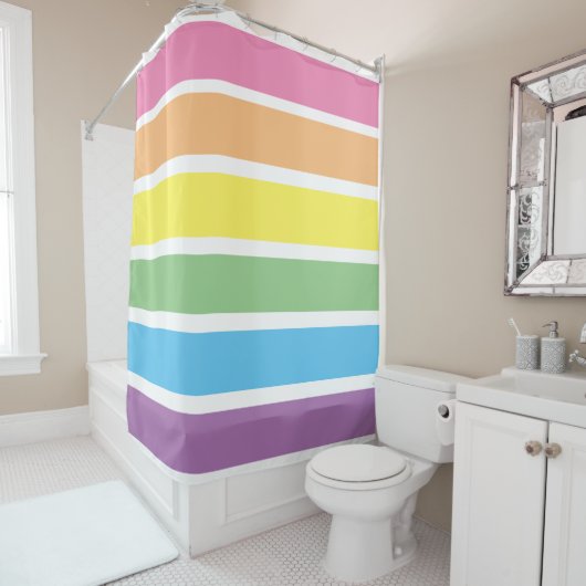 Pastel Rainbow Striped Shower Curtain Douchegordijn (In situ)