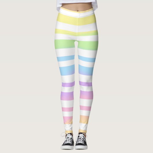 Pastel Rainbow Stripes Abstract Blur Art Design Leggings (Voorkant)