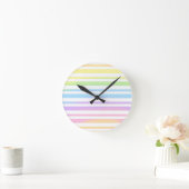 Pastel Rainbow Stripes Abstract Blur Art Design Ronde Klok (Huis)