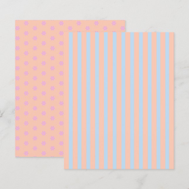Pastel Rainbow Stripes en bloemen Scrapbook Papier (Voorkant / Achterkant)