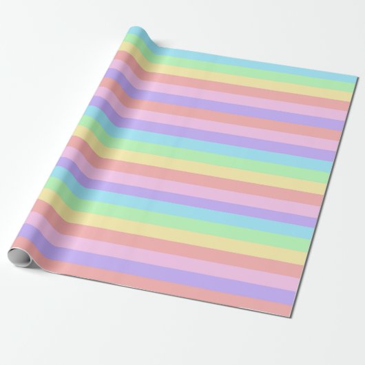 Pastel Rainbow Stripes Fairy Kei Birthday Cadeaupapier (Uitgerold)