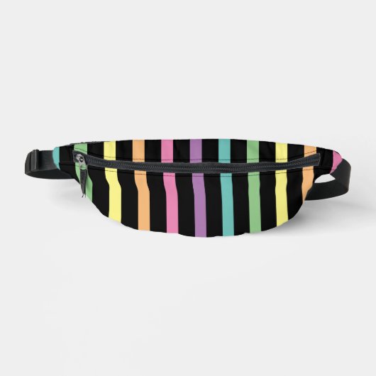 Pastel Rainbow Stripes Patroon op zwart Heuptasje (Voorkant)