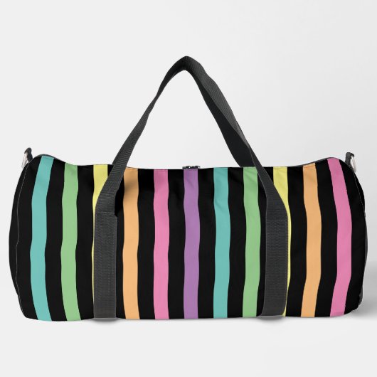 Pastel Rainbow Stripes Patroon op zwart Plunjezak (Voorkant)