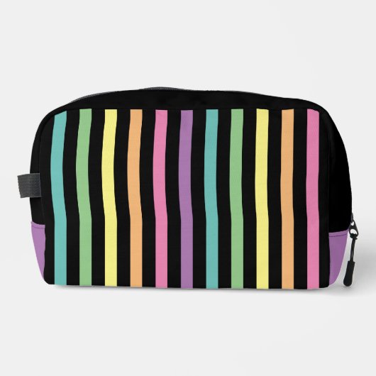 Pastel Rainbow Stripes Patroon op zwart Toilettasje (Voorkant)