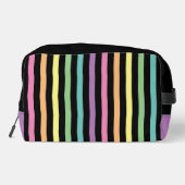 Pastel Rainbow Stripes Patroon op zwart Toilettasje (Achterkant)