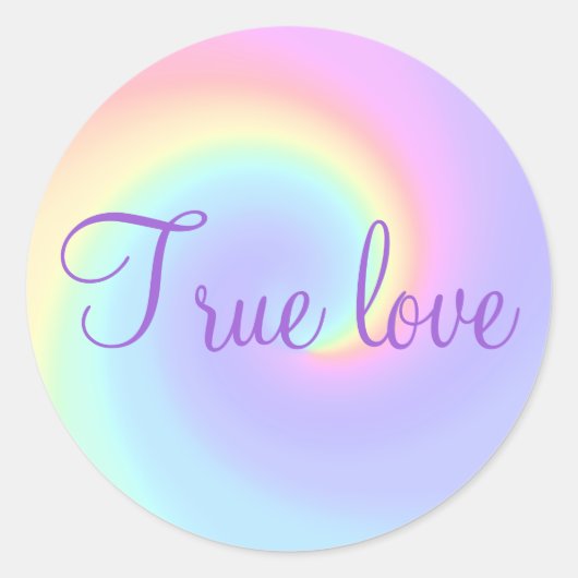 Pastel Rainbow Swirl Lesbian Wedding "True Love" Ronde Sticker (Voorkant)