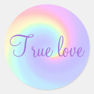 Pastel Rainbow Swirl Lesbian Wedding "True Love" Ronde Sticker