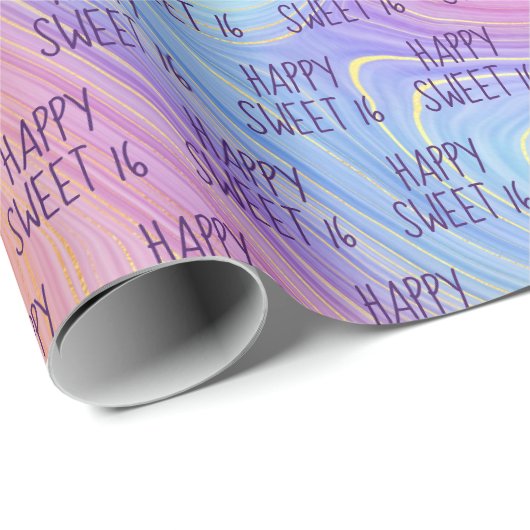 Pastel Rainbow Swirl Sweet 16 Cadeaupapier (Rol Hoek)