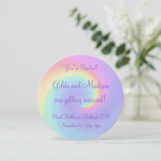 Pastel Rainbow Swirl - Uitnodiging tot huwelijk vo (Staand voorkant)