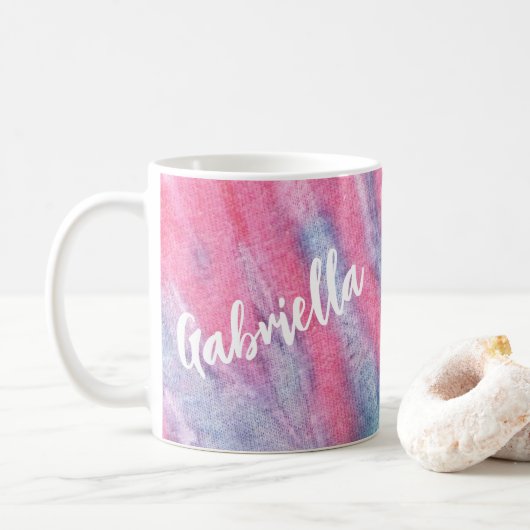 Pastel Rainbow Tie Dye Groovy, gepersonaliseerd Koffiemok (Met donut)