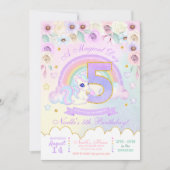 Pastel Rainbow Unicorn 5th Birthday Uitnodiging (Voorkant)