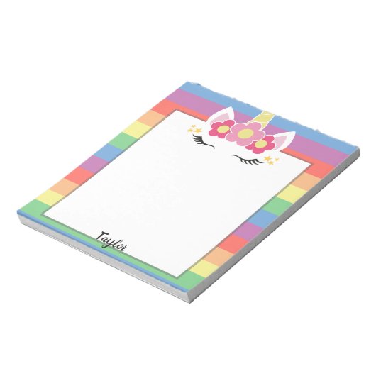 Pastel Rainbow Unicorn Aangepaste naam Notitieblok (Linkerzijde)