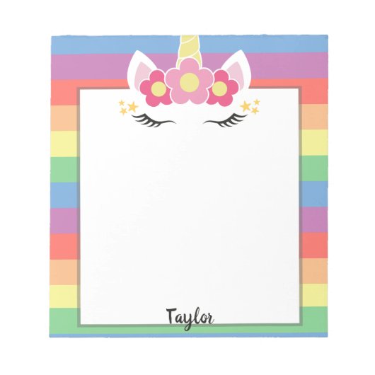 Pastel Rainbow Unicorn Aangepaste naam Notitieblok (Voorkant)