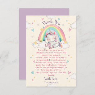 Pastel Rainbow Unicorn Baby shower Bedankkaart