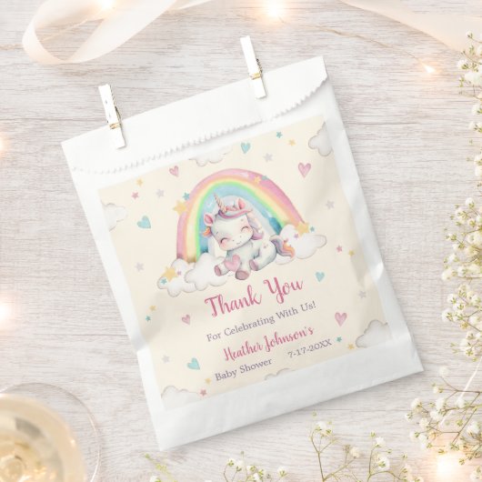 Pastel Rainbow Unicorn Baby shower Bedankzakje (Geknipt)